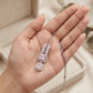 Silver Adjustable Bolo Bracelet with Pink Crystal Drop & CZ Leaf Accent | Elegant Rose Quartz Style Pendant Jewelry